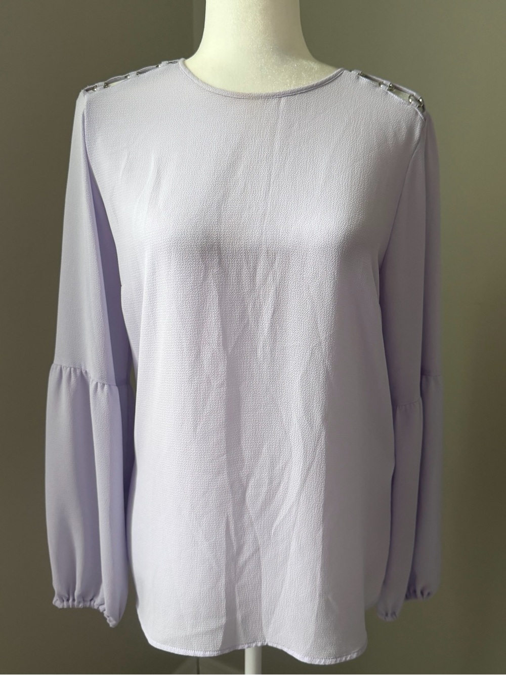 MICHAEL KORS Ring Detail Peasant Top Blouse Long Sleeve Lavender Size Medium
